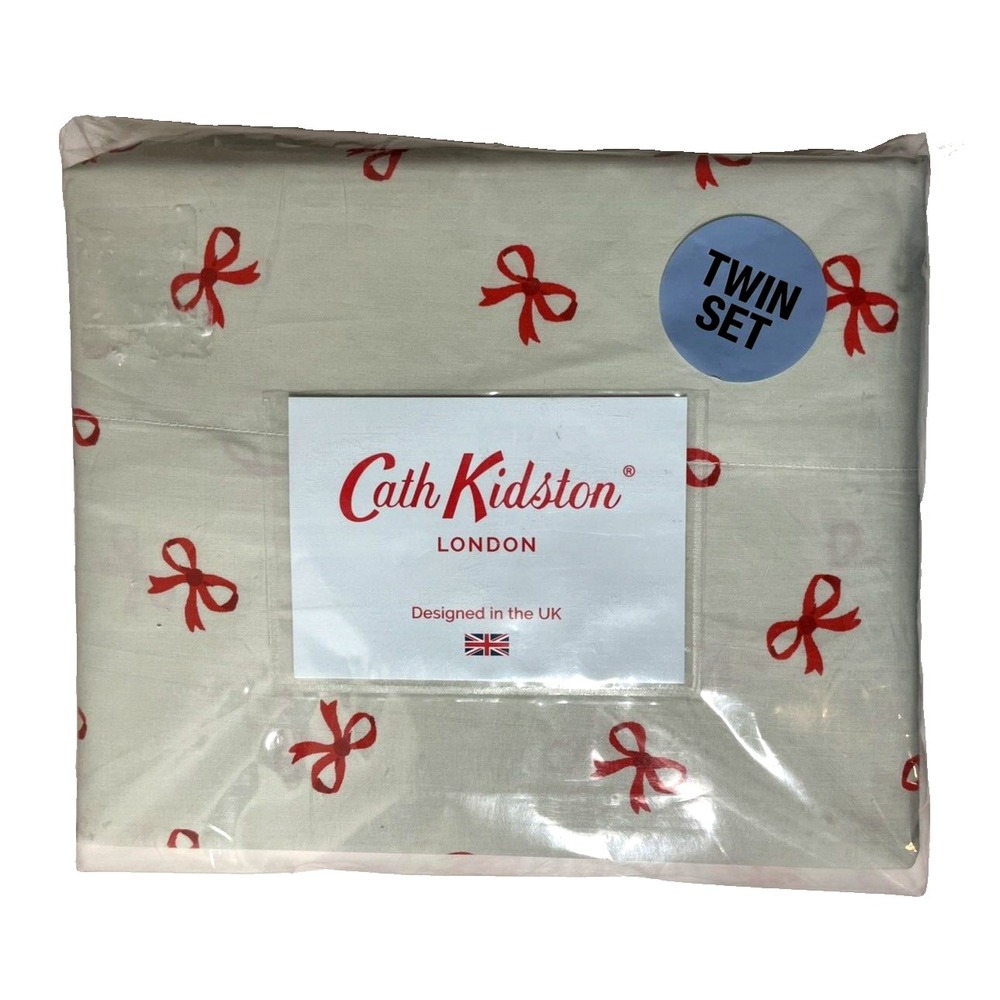 NEW Cath Kidston TWIN Sheet Set Bow Ruby‎ Sage  100% Cotton Percale